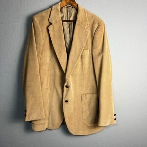 Via Europa Foley's Corduroy Blazer Sport Coat Two Button Jacket Tan Brown Sz 42L